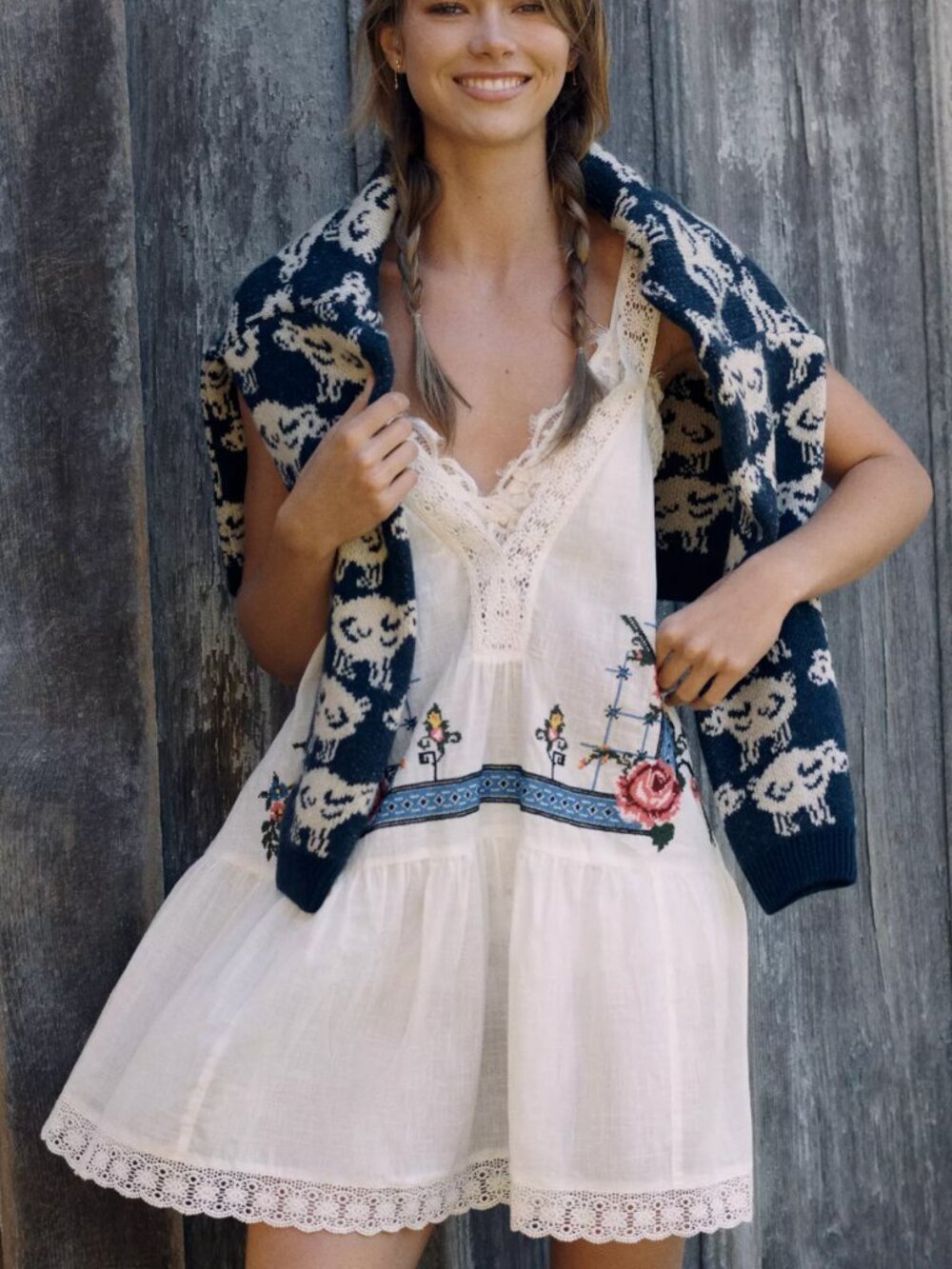 Anthropologie LyreBird Lacy Trim Mini Swing Dress